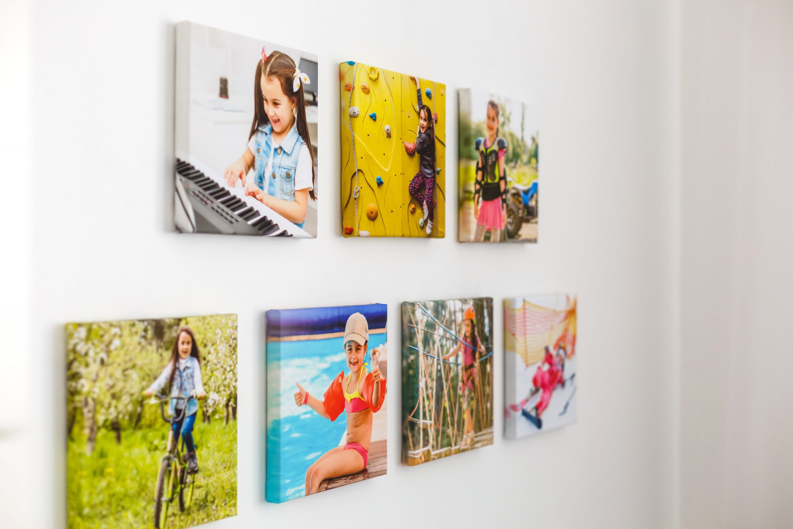 Family portraits on wall of beautiful home